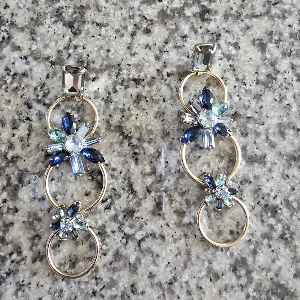 Elegant Blue and Silver Floral Earrings
